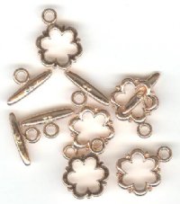 5 19mm Bright Copper Plated Flower Toggle Clasps
